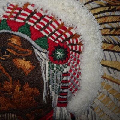 1970's Handmade Needlework Artwork, Native American Chief Indian 