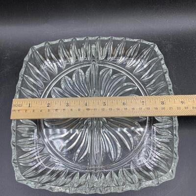 Cut Glass Square Divided Candy Nut Dish