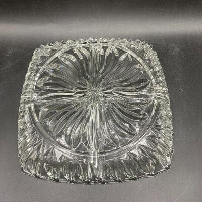 Cut Glass Square Divided Candy Nut Dish