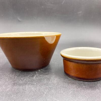 Vintage Brown & White USA Pottery Cereal Bowl & Hall Pottery Ramekin #362 YD#012-1120-00086