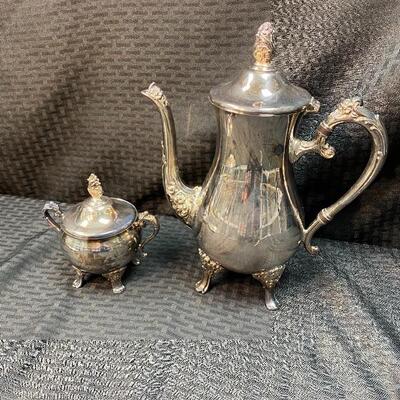 Silverplate Tea Pot Sugar Bowl and Plate Suffolk Silversmith YD#012-1120-00094