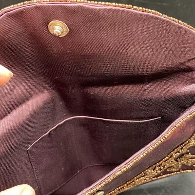 Maroon Beaded Hand Bag Clutch Japan YD#018-1220-00014