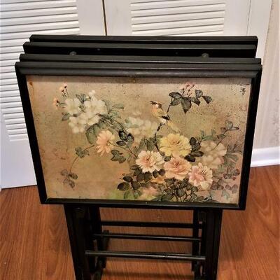 Lot #74  Vintage Tv Tray set on Rack