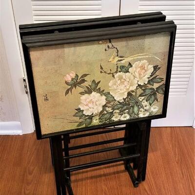 Lot #74  Vintage Tv Tray set on Rack