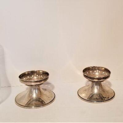 Lot #81  Pair of Weighted Sterling Candle Holders with Hurricane Shades
