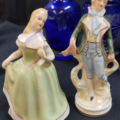 LOT 27: Cobalt Blue Art glass vases, amazing stemware, Victorian figurines, and more