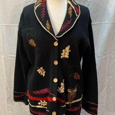 Storybook Knits Autumn Owl Cardigan Sweater Size Large YD#020-1220-02121