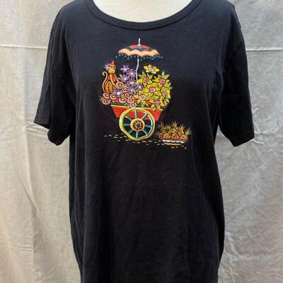 Bob Mackie Wearable Art Embroidered Black T Shirt Size Large YD#020-1220-02123