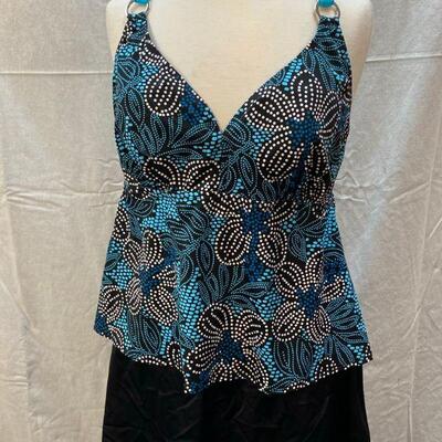 Tankini 2 Piece Swimsuit by Inches Off Black & Turquoise Size 18W YD#020-1220-02125