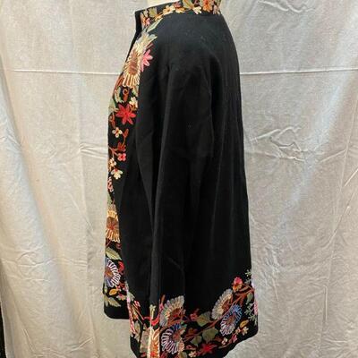 Norm Thompson Black Floral Embroidered Formal Coat Jacket Size Large YD#020-1220-02127