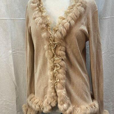 Bloomingdale's Beige Fur & Lace Edged Sweater Size XL YD#020-1220-02130