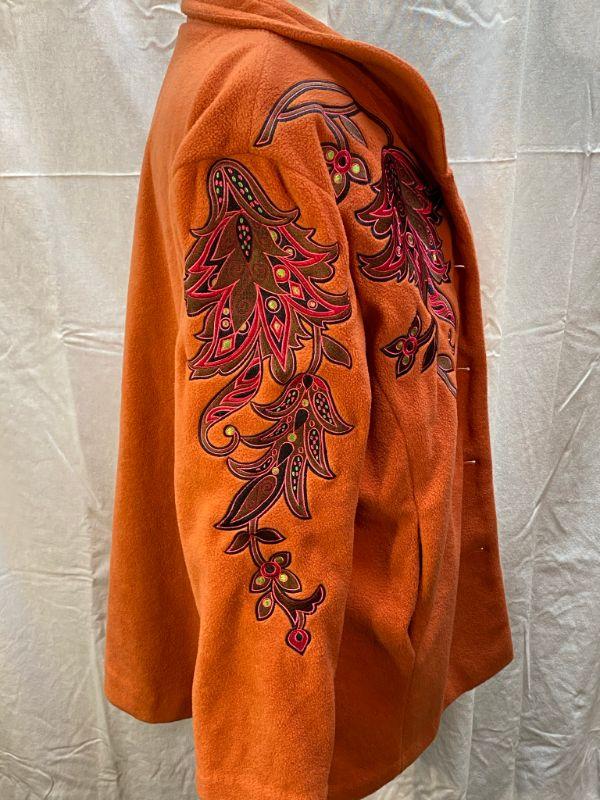 Bob Mackie Wearable Art Orange Embroidered Fleece Jacket Size Large YD ...