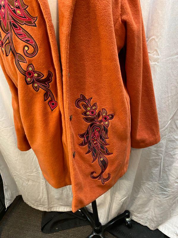 Bob Mackie Wearable Art Orange Embroidered Fleece Jacket Size Large YD