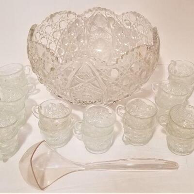 Lot #118  Large Pressed Glass Punch bowl with 18 cups