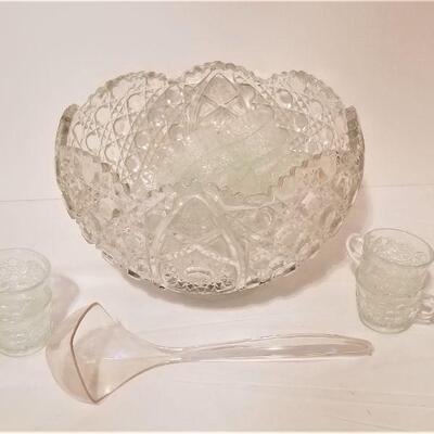 Lot #118  Large Pressed Glass Punch bowl with 18 cups