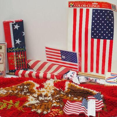 Lot 18 Fourth of July flags, rug, jewelry