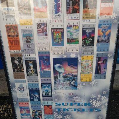 Framed Poster with Super Bowl ticket prints