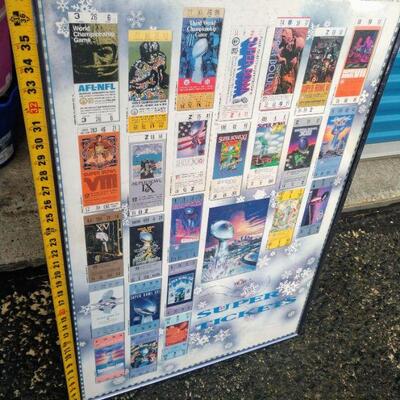 Framed Poster with Super Bowl ticket prints