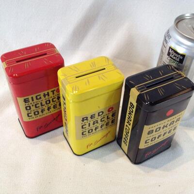 Trio of Vintage Coffee Tin Banks