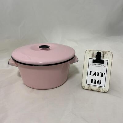 .116. VINTAGE | Pink Enamelware | Covered Pot