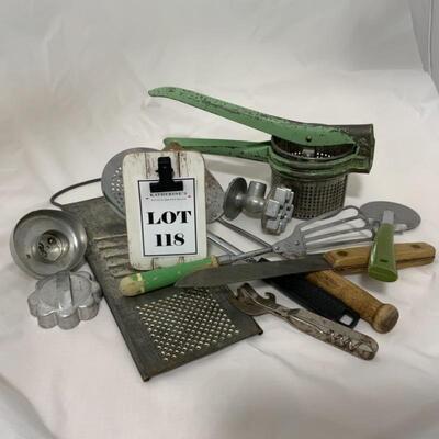 .118. VINTAGE | Green-Handled Kitchen Utensils +