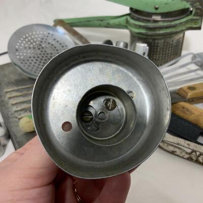 .118. VINTAGE | Green-Handled Kitchen Utensils +