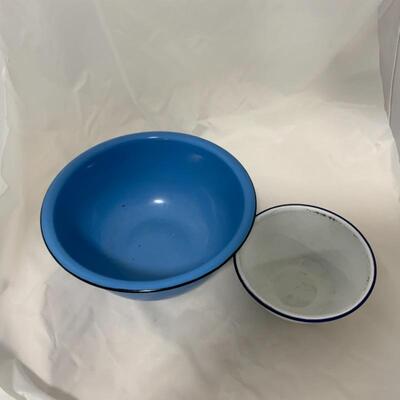 .119. Two Enamelware Bowls | Blue | White 