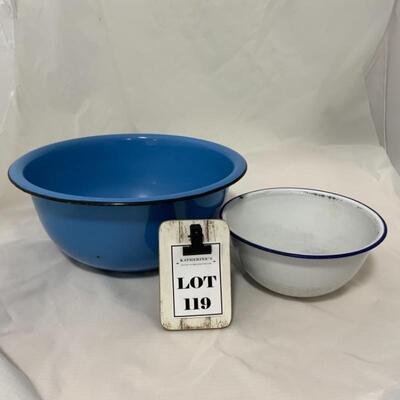 .119. Two Enamelware Bowls | Blue | White 
