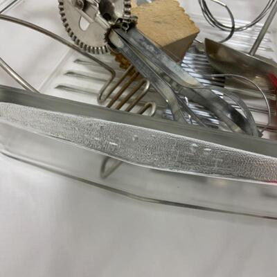 .120. VINTAGE | Red-Handled Kitchen Utensils | Glass Meat Chest Drawer