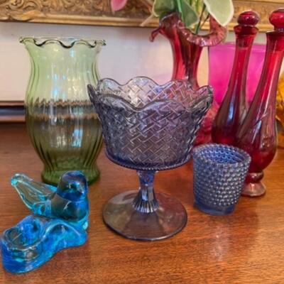 Lot 8. Assortment of colored glass, along with amber stemware--$65