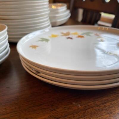 Lot 18. Miscellaneous pieces of Franciscan china (Indian Summer), as is, along with wooden fruit--$65 