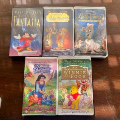Lot 23. Lot of five Disney VHS tapesâ€”Fantasia, Lady and The Tramp I & II, Happily Ever After, and Winnie The Pooh--$35