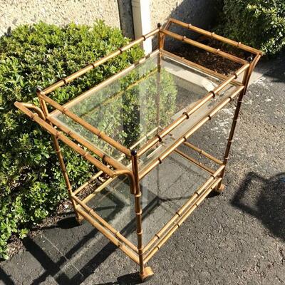 Faux Bamboo Bronze Brass Painted Metal wet-bar Drink Bar Cart YD#020-1220-00014