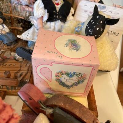 Lot 39. Kitchenwareâ€”ceramic canister sset, mugs, shelf dolls, rack, pottery, etc.--$35
