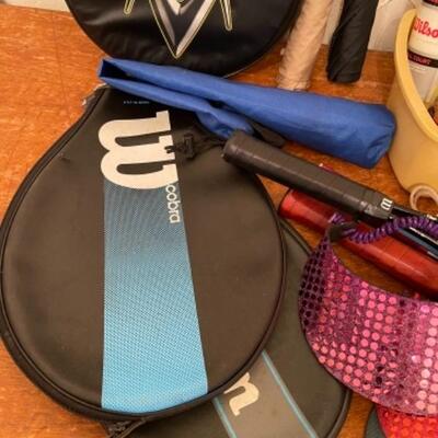 Lot 52. Assortment of tennis equipment and accessories (6 rackets, stadium seat), etc.--$65