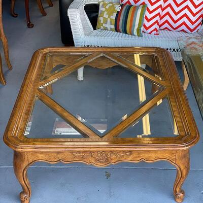Antique Wood and Glass Coffee Table 