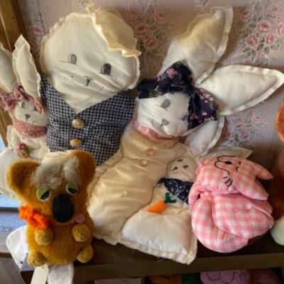 Lot 79. Assortment of stuffed animals and dolls (vintage Mickey Mouse doll, etc.--$35