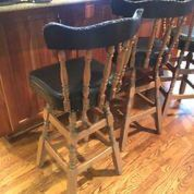 2 Barstools, leather and wood