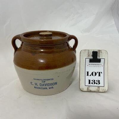 .133. VINTAGE | Red Wing | E.H. Davidson Bean Pot | Markesan, WI