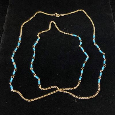 Lot 3 - Gold Tone Chain with Blue Seed Beads