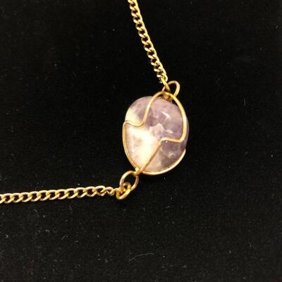 Lot 21 - Pink and Purple Stones on Gold Tone Chain