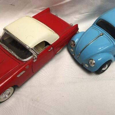 Toy Cars - Red Ford Thunderbird & Baby Blue Volkswagon Bug - QTY 2