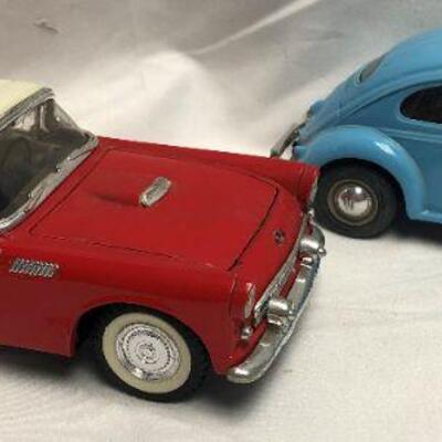 Toy Cars - Red Ford Thunderbird & Baby Blue Volkswagon Bug - QTY 2