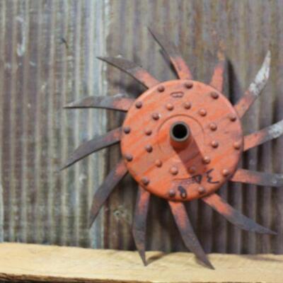 Vintage Rotary Hoe Cultivator Wheels Orange  -QTY 3