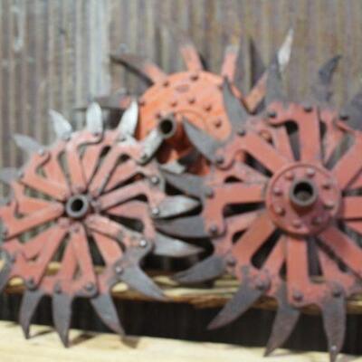 Vintage Rotary Hoe Cultivator Wheels Orange  -QTY 3