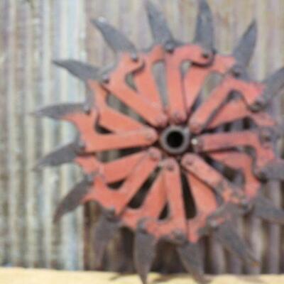 Vintage Rotary Hoe Cultivator Wheels Orange  -QTY 3
