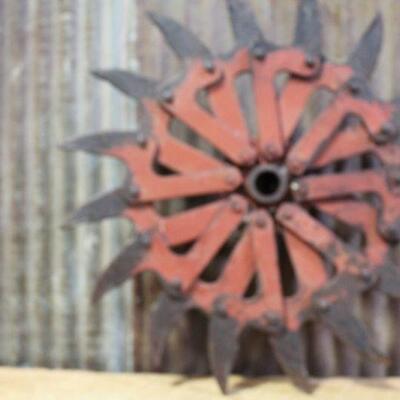 Vintage Rotary Hoe Cultivator Wheels Orange  -QTY 3