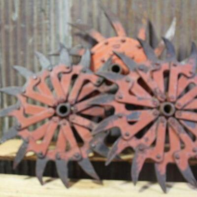 Vintage Rotary Hoe Cultivator Wheels Orange  -QTY 3