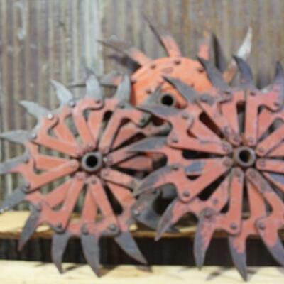 Vintage Rotary Hoe Cultivator Wheels Orange  -QTY 3