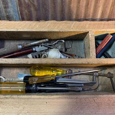 Wooden Box (Incl) of Misc. Tools